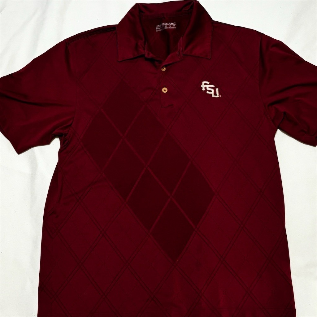 Nike Golf Florida State Seminoles Polo Shirt Mens M Garnet Diamond Pattern